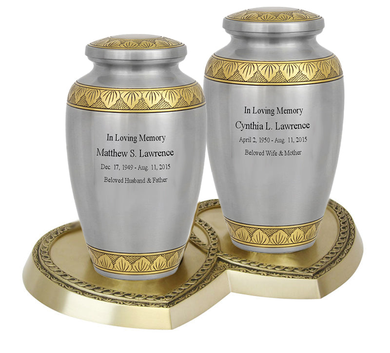 Dignity Pewter And Gold Companion Urns Heart Base Urns for Mom And Dad