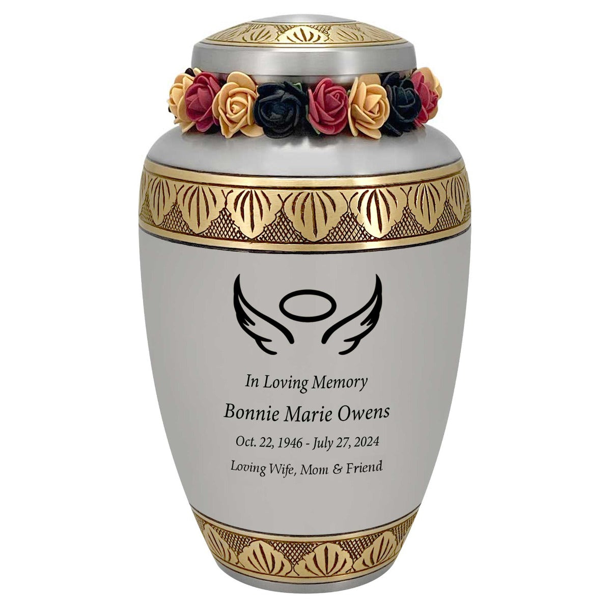 Dignity Angel Pewter Adult Cremation Urn - Tribute Wreath™ - Pro Diamond Engraving