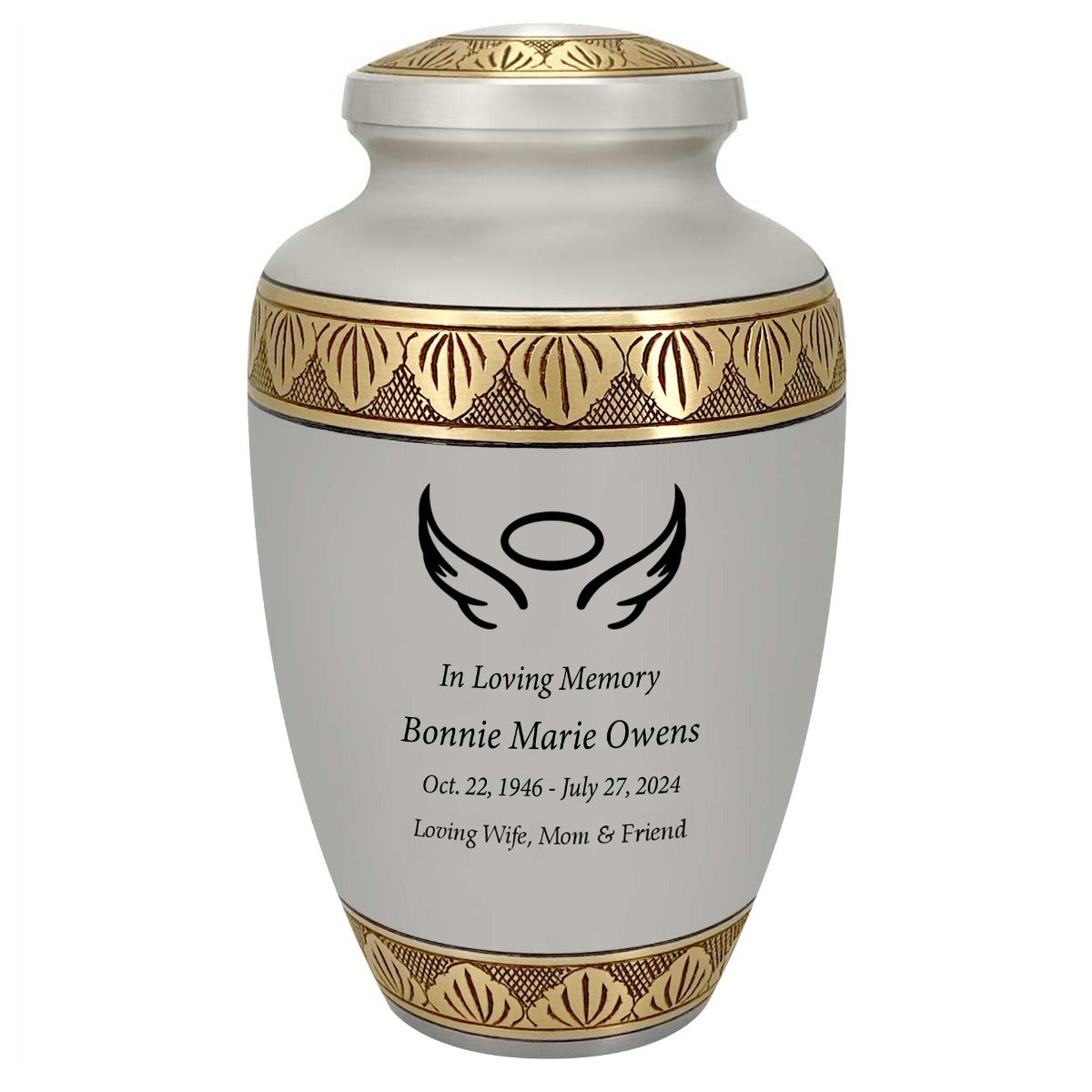 Dignity Angel Pewter Adult Cremation Urn - Tribute Wreath™ - Pro Diamond Engraving
