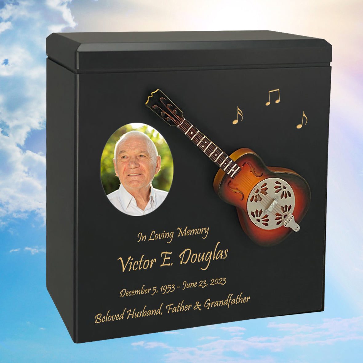 Dobro Hound Dog Resonator Guitar Adult Cremation Urn - Miniature Guitar - Photo Option