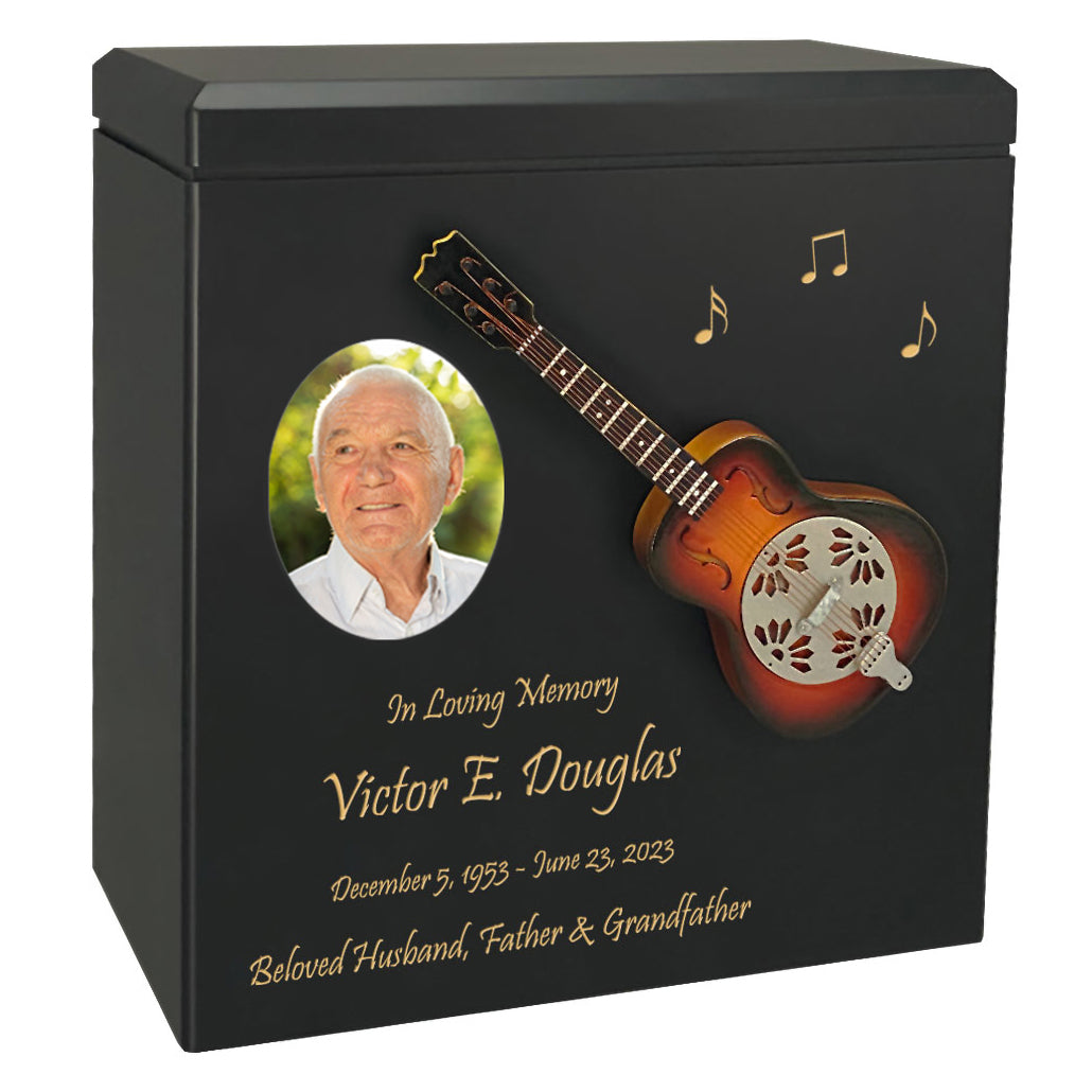 Dobro Hound Dog Resonator Guitar Adult Cremation Urn - Miniature Guitar - Photo Option
