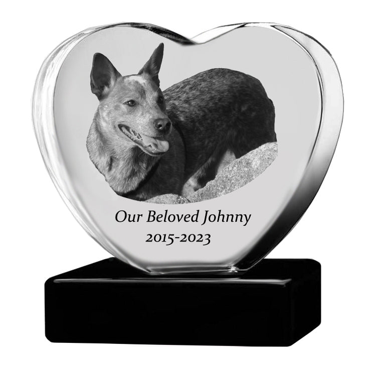 Dog Memorial Urn & Crystal Heart Set - Pet Heart Crystal Urn