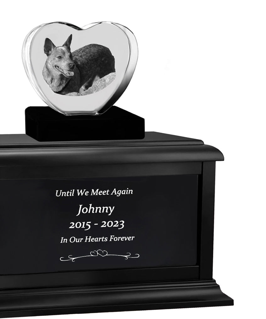 Dog Memorial Urn & Crystal Heart Set - Pet Heart Crystal Urn