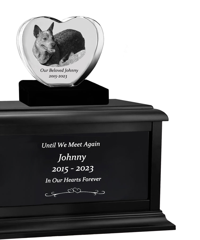 Dog Memorial Urn & Crystal Heart Set - Pet Heart Crystal Urn