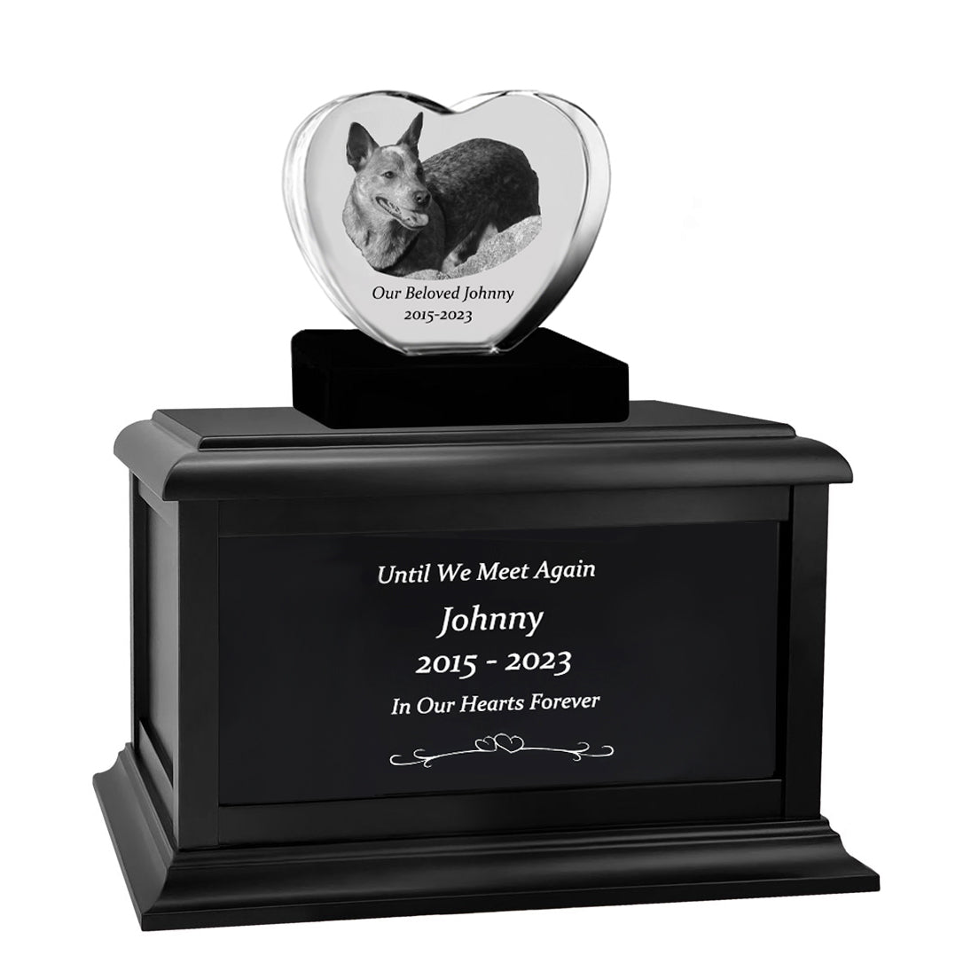 Dog Memorial Urn & Crystal Heart Set - Pet Heart Crystal Urn