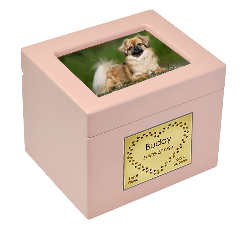 Small Pet Pink Photo Chest Urn - Free Plate