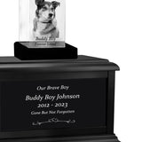 Dog Memorial Urn & Crystal Rectangle Set - Pet Cremation Crystal Urn
