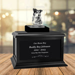 Dog Memorial Urn & Crystal Rectangle Set - Pet Cremation Crystal Urn