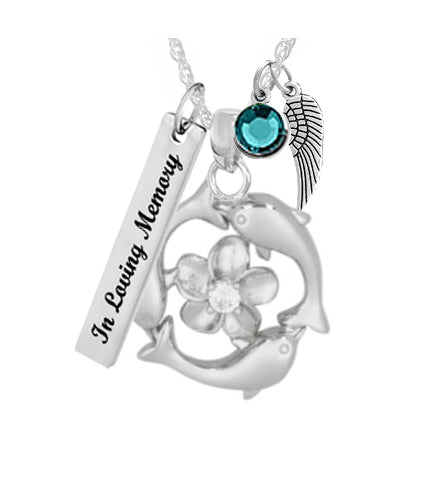 Dolphin Hibiscus Crystal Sterling Silver Ash Urn - Love Charms™ Option 