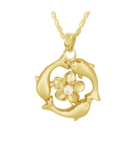 Dolphin Hibiscus Crystal Gold Cremation Urn - Love Charms™ Option