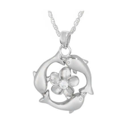 Dolphin Hibiscus Crystal Sterling Silver Ash Urn - Love Charms™ Option 