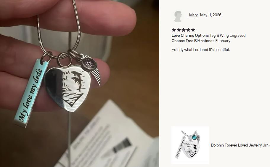 Dolphin Memories Forever Loved Ash Pendant Urn - Love Charms® Option