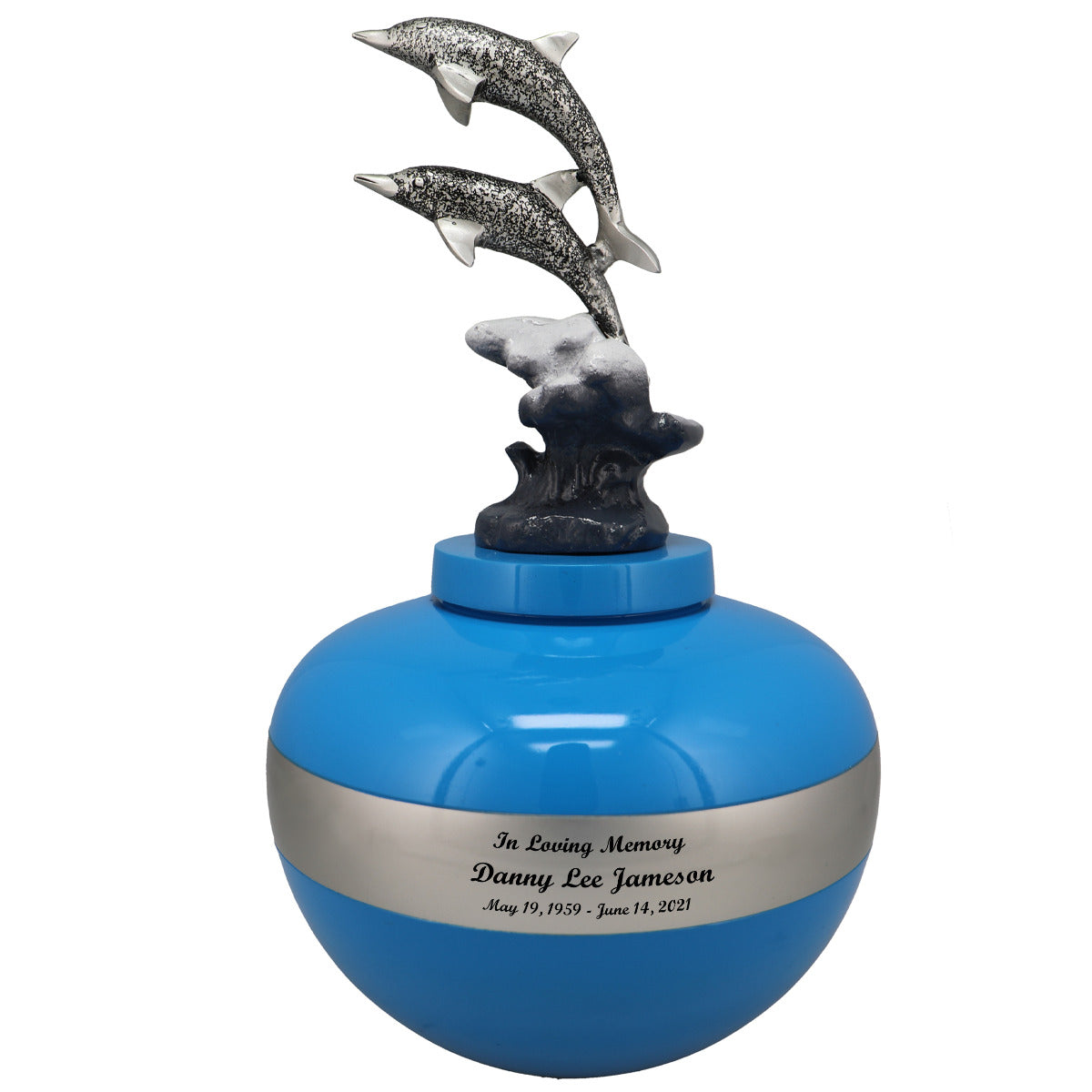 Jumping Dolphins Pewter Cremation Urn - Pro Diamond Engraving