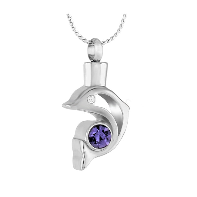 Dolphin Purple Crystal Ash Jewelry Urn - Love Charms Option