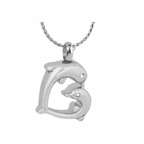 Dolphin Heart Ash Pendant Urn - Love Charms Option