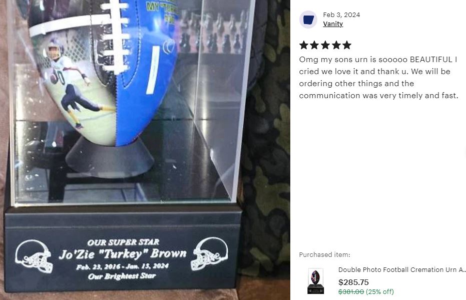 Double Photo Football Cremation Urn