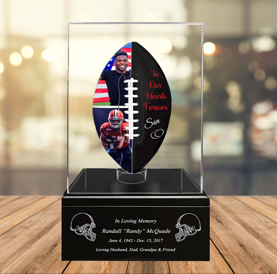 Double Photo Football Cremation Urn