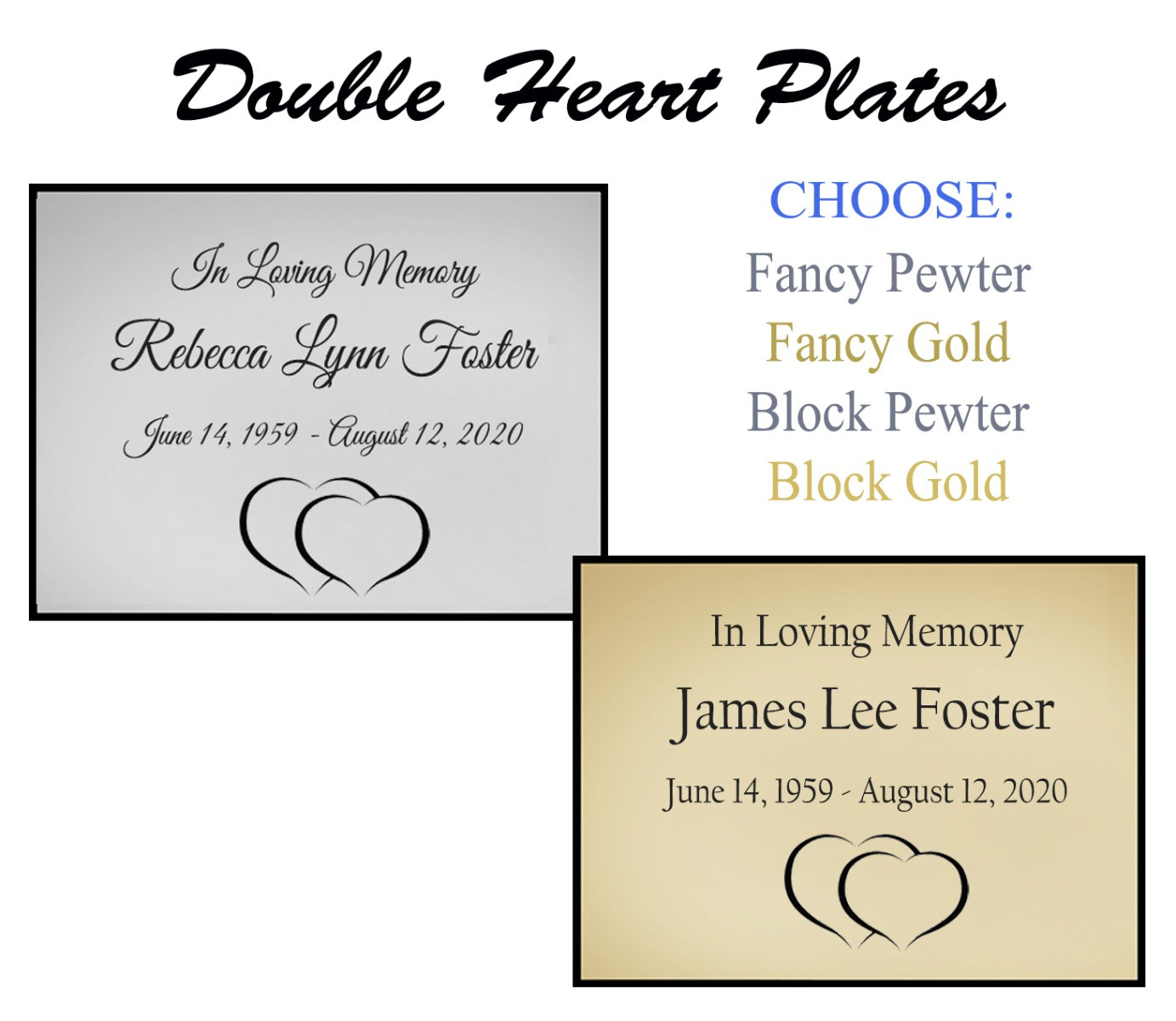 Double Heart Name Plates For Cremation Urns