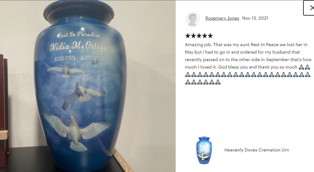 Angelic Doves Adult Cremation Urn - Tribute Wreath™ - Pro Sand Carved Engraving