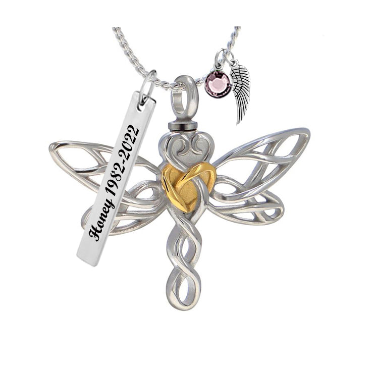 Dragonfly Heart Ash Jewelry Urn - Love Charms™ Option