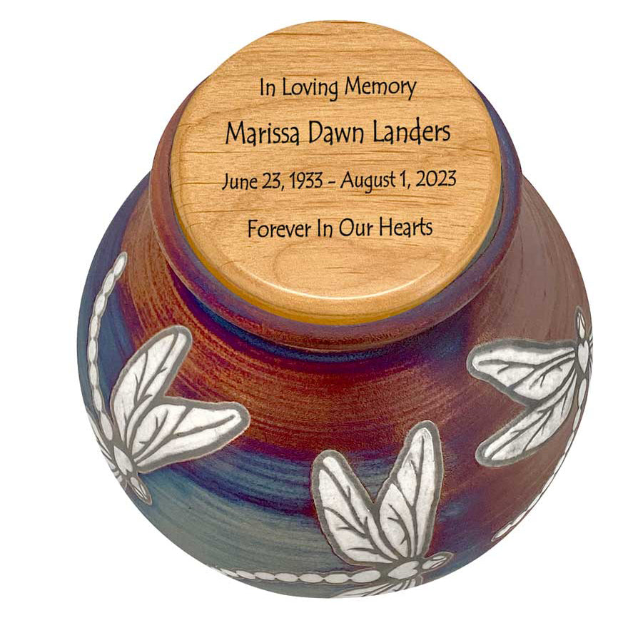 Dragonfly Raku Cremation Adult or Medium Urn - Personalization Option