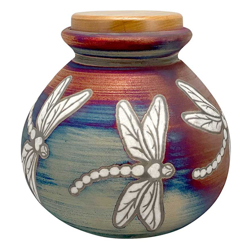 Dragonfly Raku Cremation Adult or Medium Urn - Engraving Option