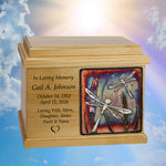 Oak Wood Raku Tile Adult Cremation Urns - Free Engraving