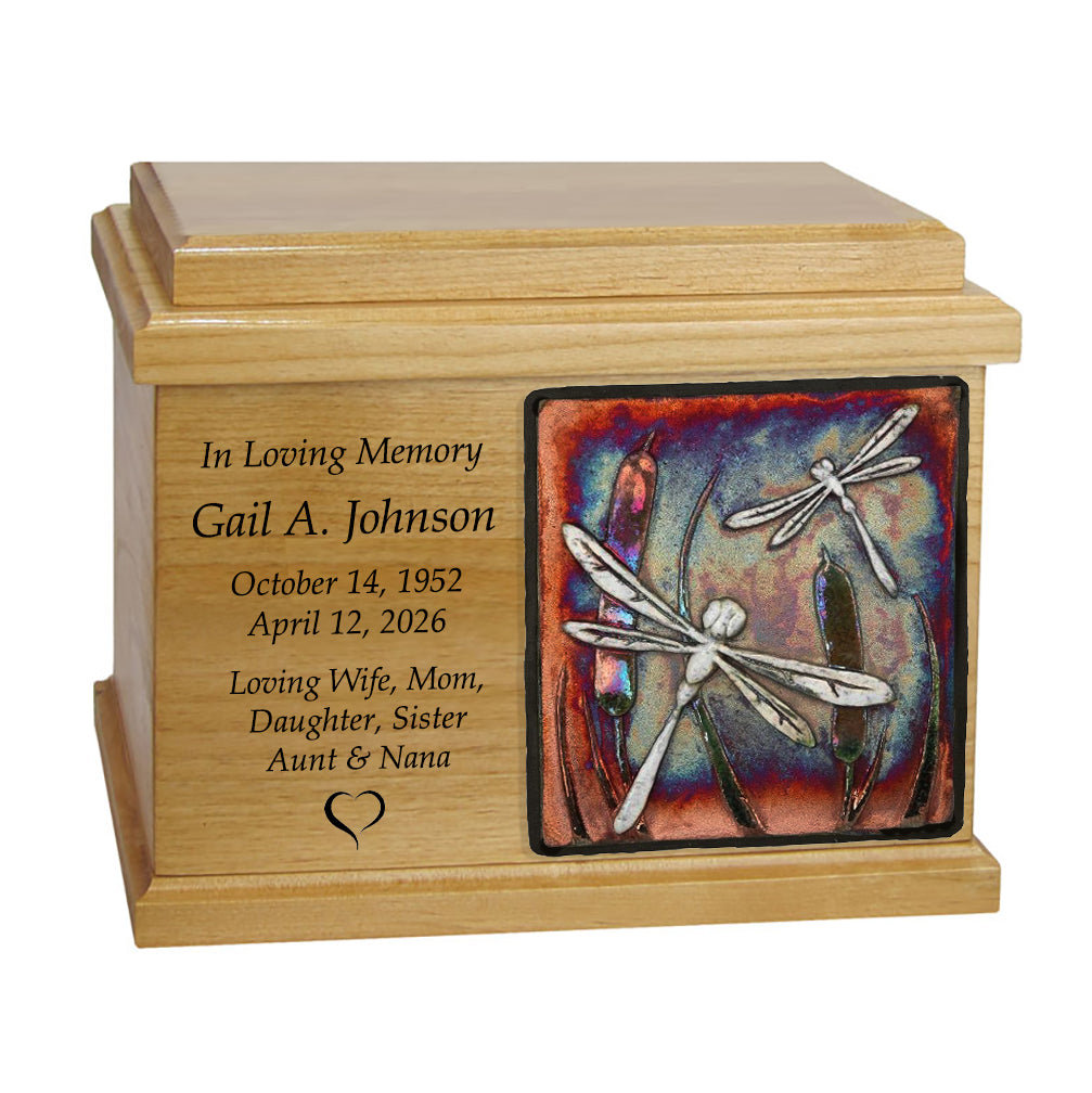 Oak Wood Raku Tile Adult Cremation Urns - Free Engraving