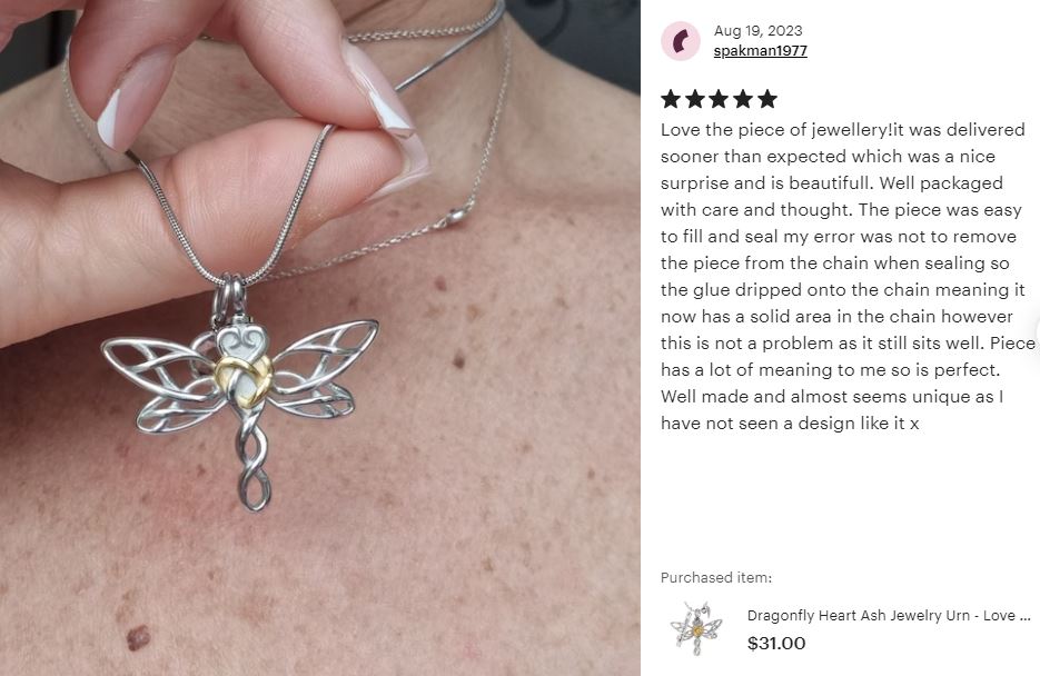 Dragonfly Heart Ash Jewelry Urn - Love Charms™ Option