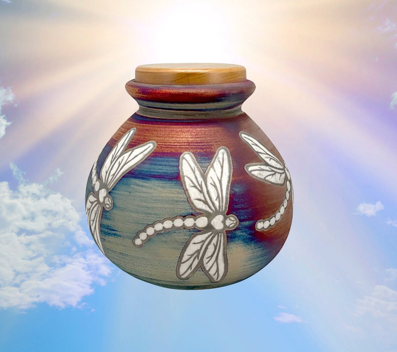 Dragonfly Raku Cremation Adult or Medium Urn - Personalization Option