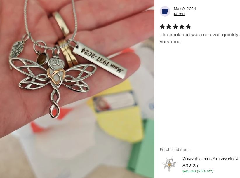 Dragonfly Heart Ash Jewelry Urn - Love Charms™ Option