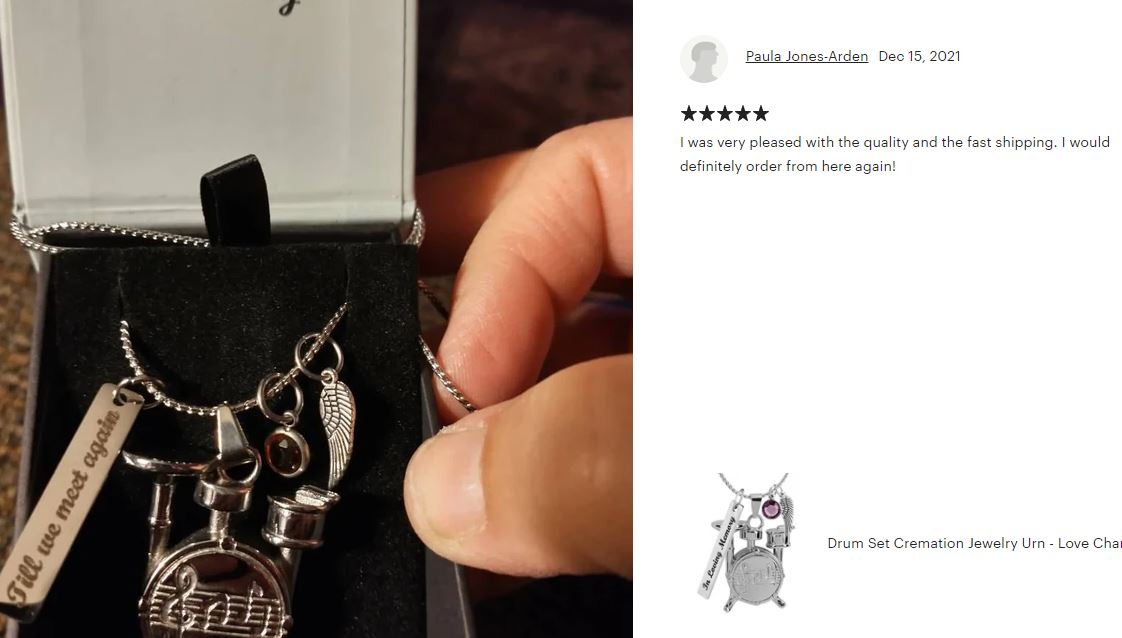Drum Set Cremation Jewelry Urn - Love Charms™ Option
