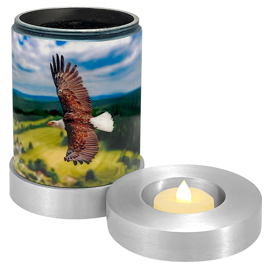 Eagle In Flight Candle Cremation Urn - Engraving Available - LED Candle Included