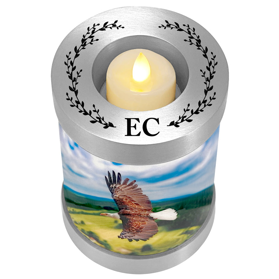 Eagle In Flight Candle Cremation Urn - Engraving Available - LED Candle Included