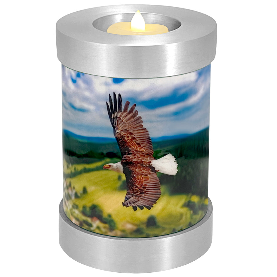Eagle In Flight Candle Cremation Urn - Engraving Available - LED Candle Included