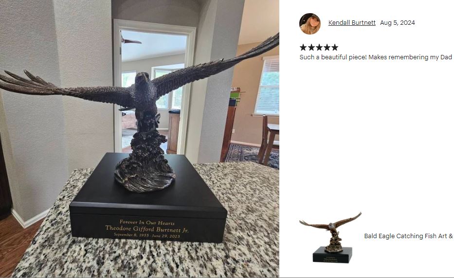 Bald Eagle Catching Fish Art & Wood Cremation Urn