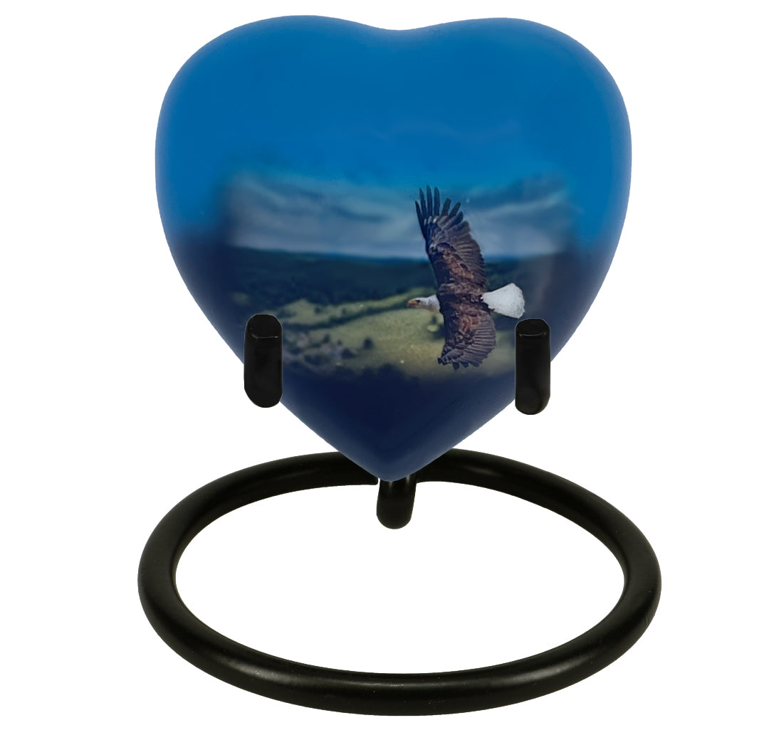 Eagle In Flight Heart Keepsake Urn - Heart Stand Option