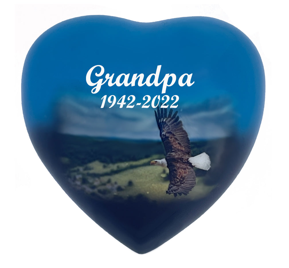 Eagle In Flight Heart Keepsake Urn - Heart Stand Option
