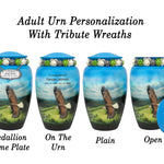 Eagle In Flight Medium or Adult Cremation Urn - Tribute Wreath™ - Pro Personalization - Burial Vault Option