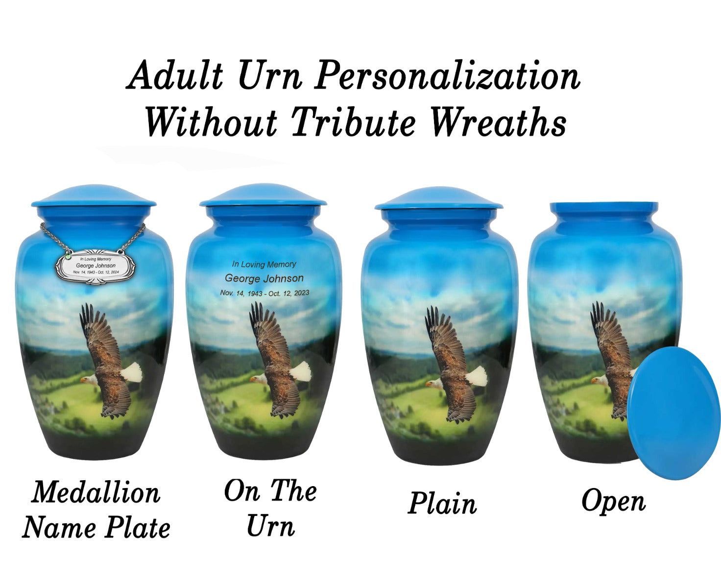 Eagle In Flight Medium or Adult Cremation Urn - Tribute Wreath™ - Pro Personalization - Burial Vault Option