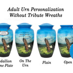 Eagle In Flight Medium or Adult Cremation Urn - Tribute Wreath™ - Pro Personalization - Burial Vault Option
