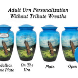 Eagle In Flight Medium or Adult Cremation Urn - Tribute Wreath™ - Pro Personalization - Burial Vault Option