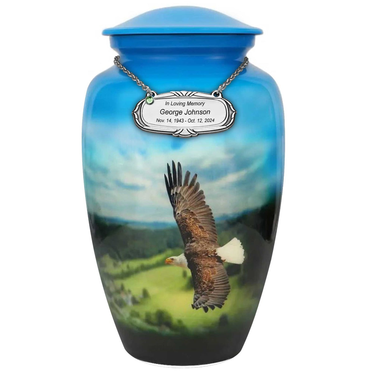 Eagle In Flight Medium or Adult Cremation Urn - Tribute Wreath™ Option - Pro Sand Carved Engraving