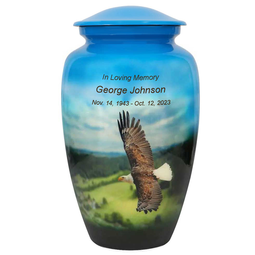 Eagle In Flight Medium or Adult Cremation Urn - Tribute Wreath™ - Pro Personalization - Burial Vault Option