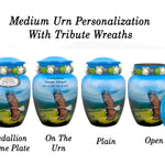 Eagle In Flight Medium or Adult Cremation Urn - Tribute Wreath™ - Pro Personalization - Burial Vault Option