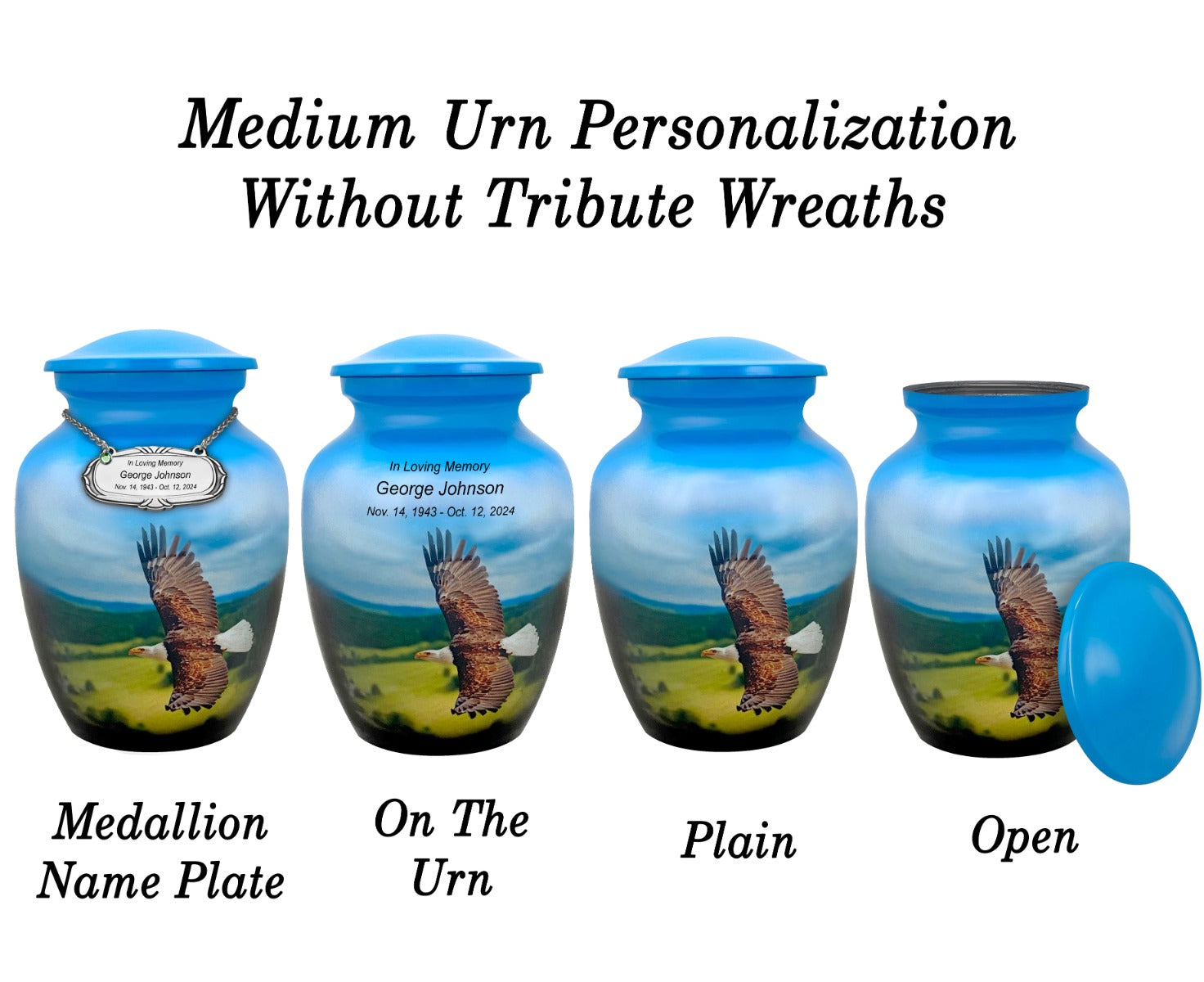 Eagle In Flight Medium or Adult Cremation Urn - Tribute Wreath™ - Pro Personalization - Burial Vault Option