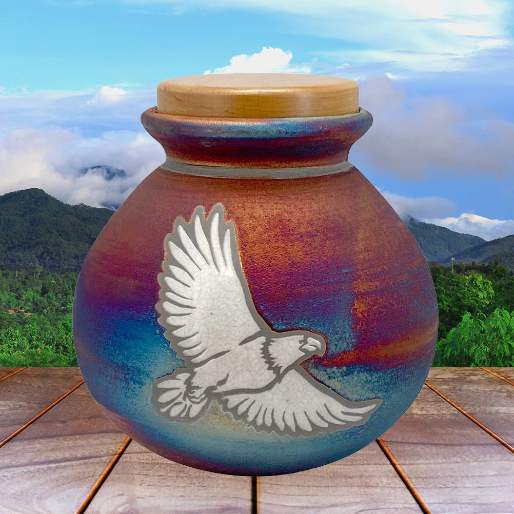 Eagle Raku Cremation Adult or Medium Urn - Personalization Option