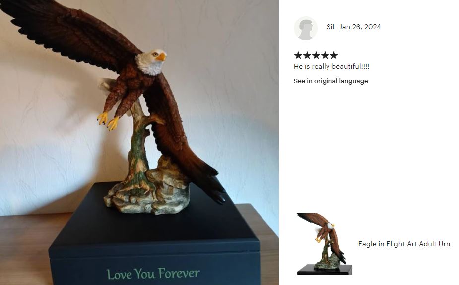 Eagle in Flight Art & Wood Cremation Urn