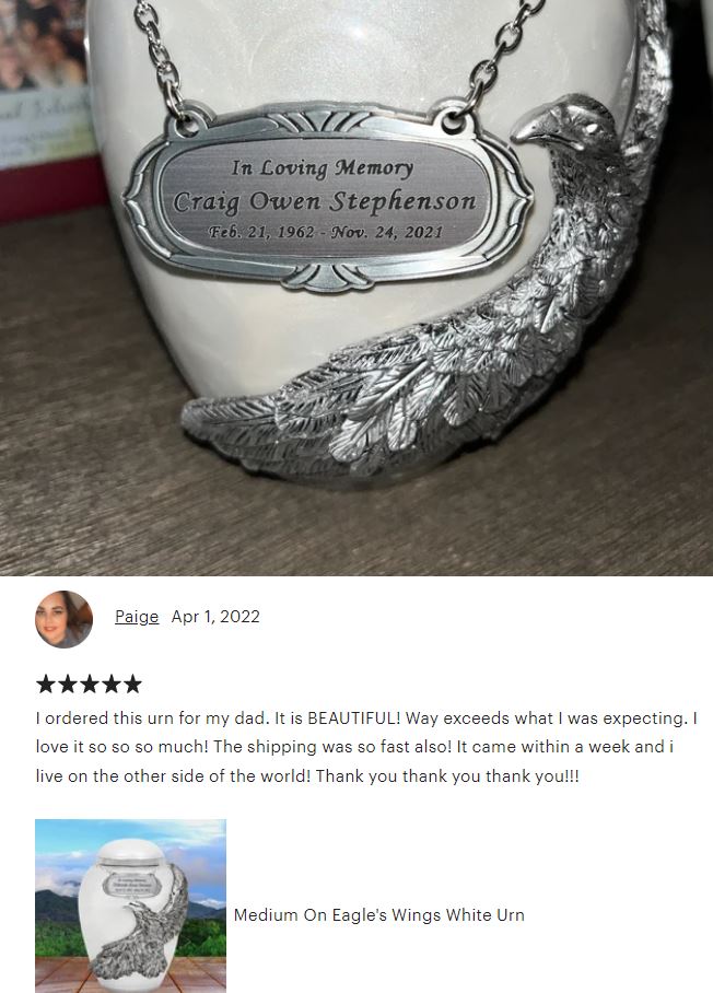 Medium On Eagle's Wings White Urn - Pro Laser Engraving