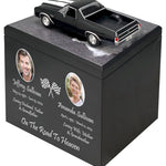 Race Track Companion Cremation Urn & 1970 Black Chevrolet El Camino SS Décor - With Photos